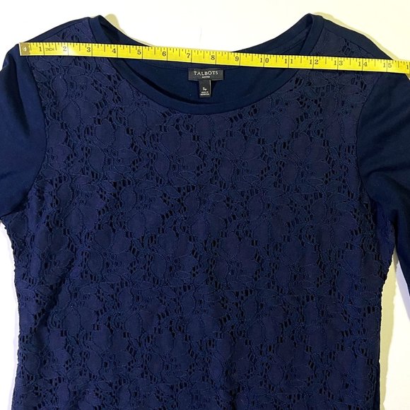 Talbots - Women's Petite Size S - Dark Blue Lace Floral Patern Top - Long Sleeve - Picture 6 of 10
